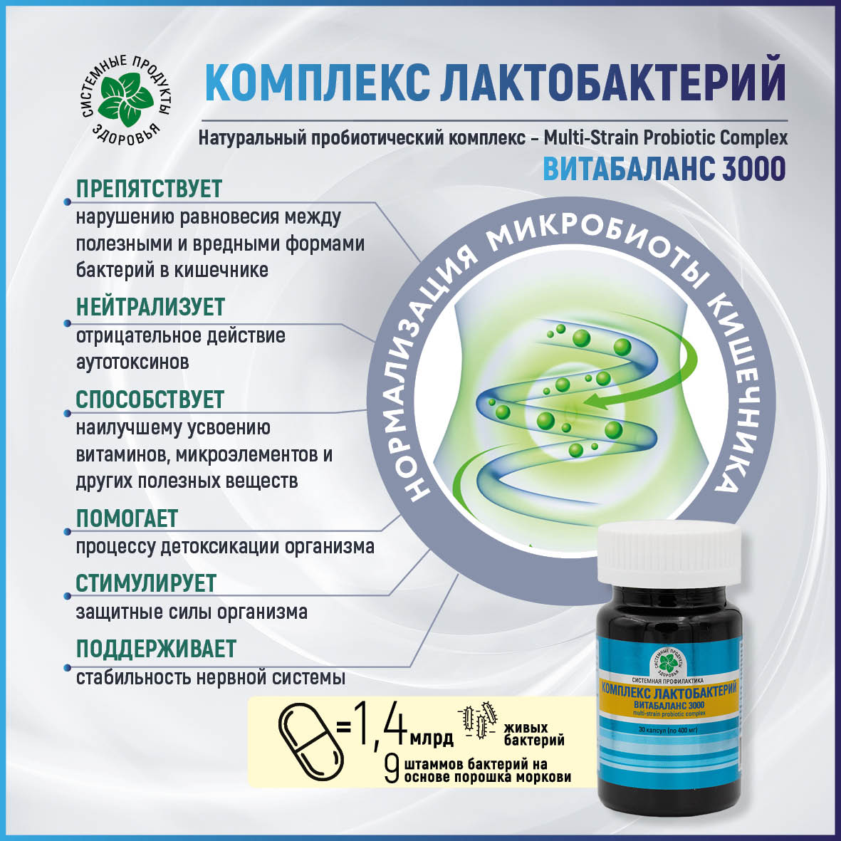 Комплекс лактобактерий Витабаланс 3000, 30 капс.